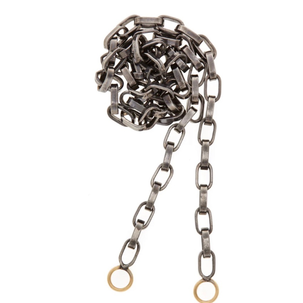 Marla Aaron Biker Chain Necklace in Blackened Silver with Yellow Gold Loops